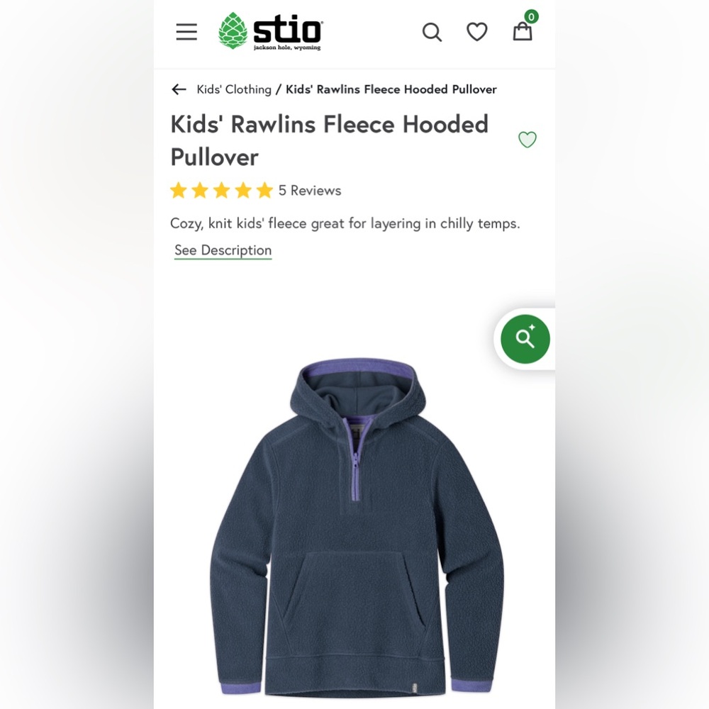 Stio Kids' Rawlins Fleece Hooded Pullover NWT Mountain Goat